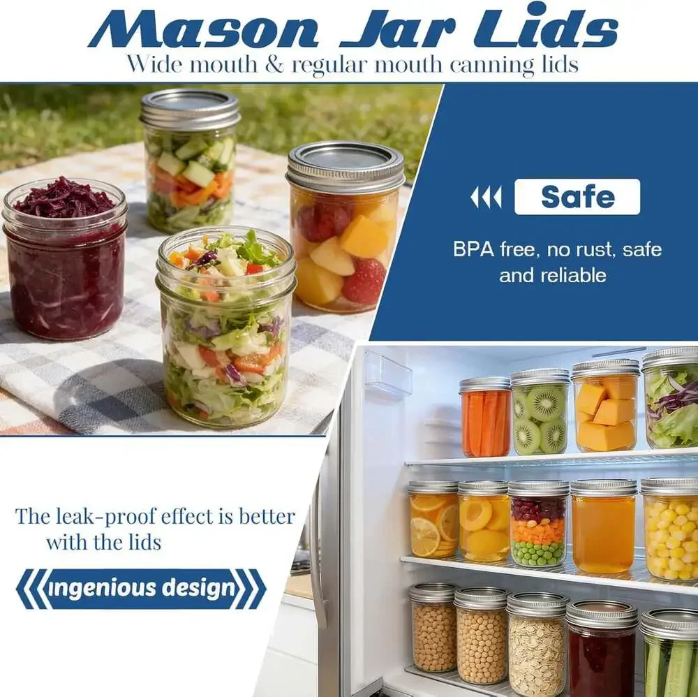 72 Pcs Mason Canning Lids with Rings Fits Ball Kerr More Food Grade Material